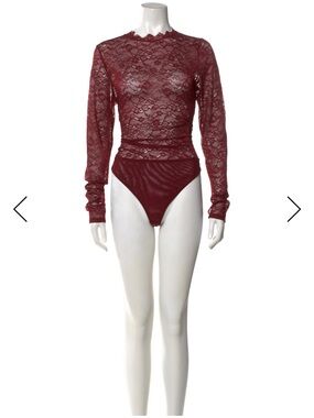 Alice + Olivia Wine Lace Long-Sleeve Bodysuit